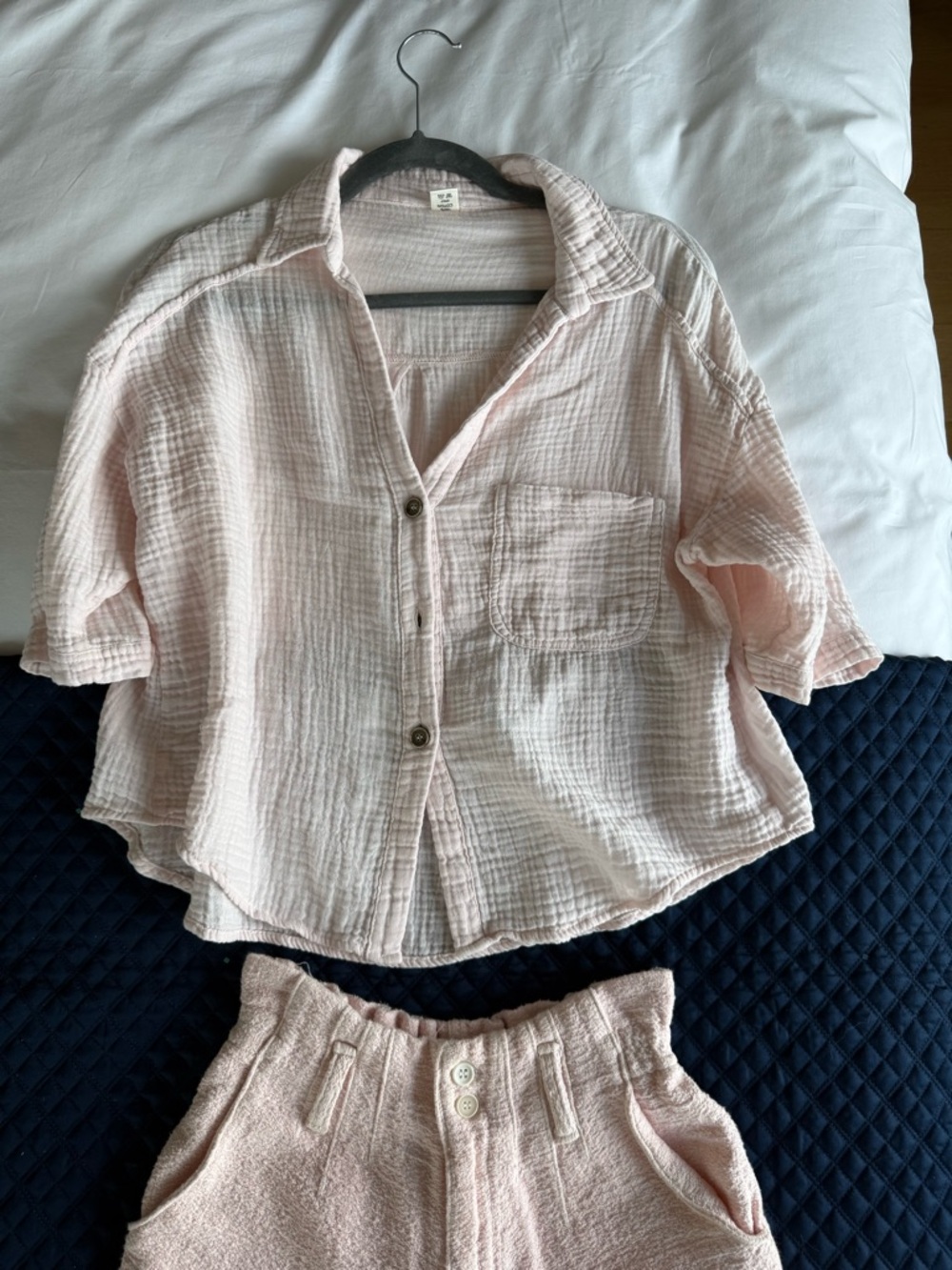 Sunday Saint Tropez Light Pink Textured Button-Up Top and Shorts Set